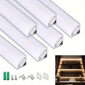 TEMU A 세트 6개, 1.65피트/0.5미터 V자형 LED 채널 시스템, 은색 또는 검은색 트림으로 제공, 프로스트 또는 검은색 램프 갓, 직각 라이트 슬롯이 특징이며, 은색 또는 검은색 알루미늄 압출 트랙 LED 스트립에 적합합니다.