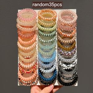 TEMU 35개입 우아한 컬러FUL 곱창 밴드 | 높은 탄성 전화기 코일 곱창 밴드, 폴리레진 소재, 미니멀 스타일