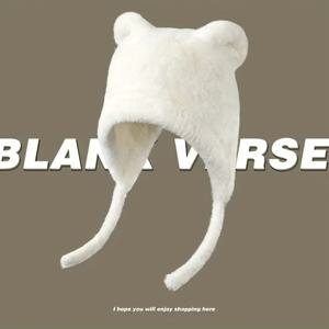 TEMU 1 곰 모자 비니 캡 플러시 모자 겨울 두꺼운 따뜻한 귀 보호 귀여운 만화 크리스마스 작은 얼굴 여행 야외용 대형 머리 적합