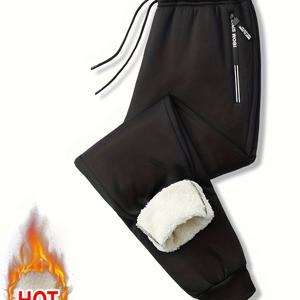 TEMU 남성용 안감 두꺼운 가을/겨울 조거 팬츠, 탄력 있는 커프스, 헤비웨이트 캐주얼 운동용 긴 바지