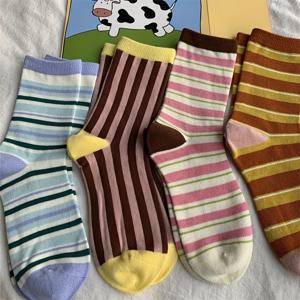 TEMU 봄/가을용 도파민 컬러 일본식 귀여운 대비 양말 4켤레 한국식 인스타 패션 다용도 미드 캐프 양말