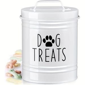 TEMU 1개 튼튼한 철제 강아지 밥통 뚜껑 포함 - 방습 애완 동물 사료 용기, 넘치기 방지 디자인, 간편한 세척 내부