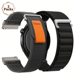 TEMU 이 나일론 시계 밴드 2개 세트는 22mm 및 20mm 크기로 Huawei Watch 모델 5, 4, 3, 2 및 2E, Amazfit GTR 47mm과 호환됩니다. 또한 44mm, 40mm, 45mm 크기로 삼성 모델 7, 6, 5 및 6 Classic에도 적합합니다.
