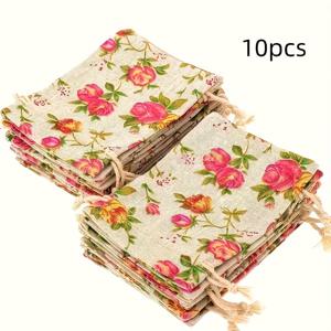 TEMU 그녀/그를 위한 선물 5/10개, 장미 황마 졸라매는 끈 수공예 가방, 액세서리 보석류 보관용 크리스마스 선물 가방, 향주머니 졸라매는 끈 가방, 황마 졸라매는 끈 파우치