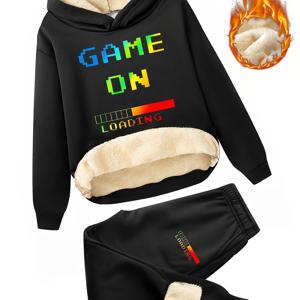 TEMU 아기 남아용 따뜻하고 포근한 가을/겨울 의상 세트 (2피스). 스타일리시한 그라데이션 게임 콘솔 프린트 후드티와 긴 바지 포함. , 야외 활동, 스포츠, 야외 활동에 적합.
