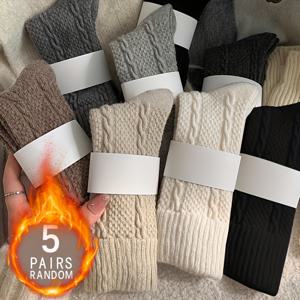 TEMU 5켤레 가을/겨울 일본 스타일 다용도 단색 엠보싱 두꺼운 따뜻한 롱 삭스