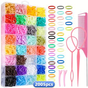 TEMU 2005개입 32색 소형 탄성 헤어 밴드, 헤어스타일 디자인 도구 포함, 보관 상자 포함, 데일리 헤어 액세서리 선물로 완벽
