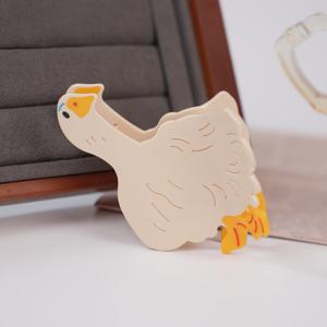 TEMU 귀여운 흰색 오리 만화 동물 머리집게, 아세트산 소재, 청소년 및 성인용 상어 클립 디자인, 14세 이상 - 단품