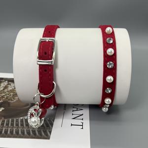 TEMU 1개 조절 가능한 진주 & 라인스톤 고양이 목걸이 (벨 포함) - 반짝이는 글리터 목걸이, 소형 애완동물용, 인공 목걸이 (고양이, 강아지, 새끼고양이용)