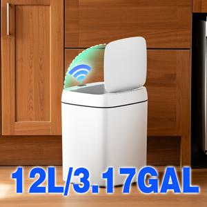 TEMU 12리터 / 3.17갤런 감지 , 터치리스 자동 , 부드러운 뚜껑이 있는 스마트 , 덮개형 터치리스 소형 욕실 , 흰색 플라스틱 , 가정, 사무실, 침실, 거실에 적합|쓰레기통|음식물쓰레기통
