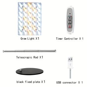 TEMU 실내 식물 성장용 LED 식물등, 풀 스펙트럼 데스크 성장 램프, 자동 타이머 3H/9H/12H, 4단계 밝기 조절, 높이 조절 가능 9.4