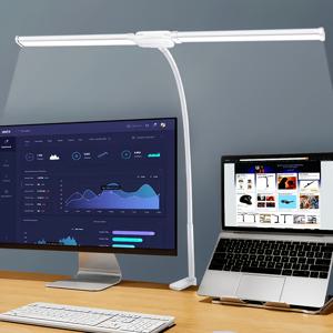 TEMU 블랙/화이트 LED 데스크 램프, 13W 초고휘도, 광역 조명, 높이 70cm 컴퓨터 화면 조명, 게이밍 책상 램프, 클립 포함 접이식 듀얼헤드 책상 램프, 5가지 조명 모드, 각도 조절식 구스넥, 밝기 조절 가능, 가정 사무실, 공부, 독서용, 크리스마스, 휴일, 새해 선물|책상|게임|컴퓨터책상