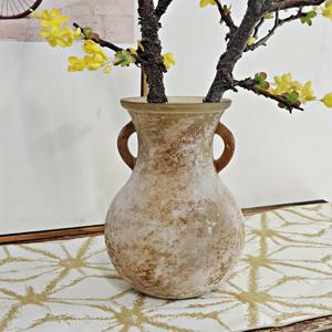 TEMU 듀얼 핸들 및 대리석 무늬 디자인의 빈티지 화병 1개 - 실내용 또는 인공 꽃을 위한 원통형 모양, 거실, 침실, 서재 홈 데코용 빈티지 스타일 화병 | 질감 있는 표면, 홈 데코 화병