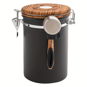 TEMU 1800ML 304 스테인리스 스틸 커피 보관 용기, 밀폐형 커피 원두 용기, 스푼 포함 나무 뚜껑 보관 탱크, 커피 캐니스터|커피