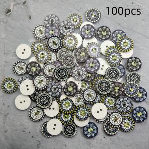 TEMU 100개 스타일리시한 빈티지 프린트 라운드 버튼, 흰색 베이스, 나무 버튼, DIY 공예용, 의류, 가방, 실내 파티 장식용 자연 나무 버튼.