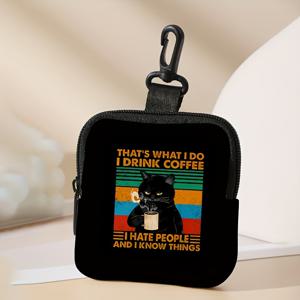 TEMU 작은 검은 고양이 패턴 프린트 지갑 정리함 - 키 및 헤드폰 보관에 적합한 가벼운 지퍼 지갑 - 여성 및 남성을 위한 완벽한 데일리 액세서리