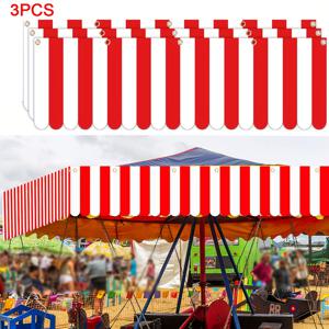 TEMU 1/3/6개 빨간색과 흰색 줄무늬 휴일 매달 장식 - 카니발 서커스 매달 텐트 배너, 내구성 있는 폴리에스터 카니발 파티 용품, 생일, 부활절, 울타리, 노점 간판, 카니발 서커스 테마 이벤트에 적합, 24.99 x 190.02cm