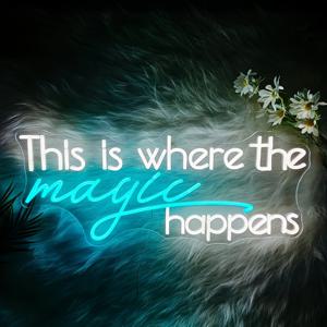 TEMU 이곳이 마법이 일어나는 곳 네온사인 - 대형 25.6x10.4인치 벽걸이형 네온 조명 (리모컨 디머 포함), USB 전원 따뜻한 흰색-핫 핑크 & 골든 글로우, 침실, 결혼식, 크리스마스 파티 장식, 침실용 네온사인, 웨딩 장식