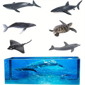 TEMU FineInno 6개 리얼리스틱 3D 해양 동물 레진 필러 - 상어, 고래, 바다거북 등 에폭시 레진 몰드용, 수족관 장식, 해양 테마 공예, 홈 , 세밀한 질감과 기술