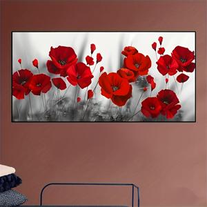 TEMU 1개, 5D DIY 페인팅 키트, 성인용 버전, 생생한 빨간 양귀비 꽃 디자인, 전체 , 27.6x15.7인치, 거실 및 침실 장식용 반짝이는 벽 예술, 캔버스, 플로럴 테마, 라운드 드릴 비트, 프레임 없음|보석십자수