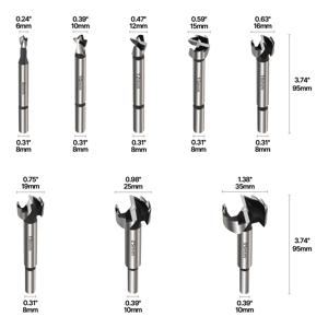 TEMU 8pcs/Set 6-35mm HCS 포스트너 우드 드릴 비트, 탄소강, 무도금, 원형 섕크, 목재, 경재, 연재용