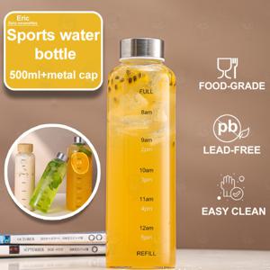 TEMU 대용량 누수 방지 보로실리케이트 유리 텀블러 - 시간 표시 및 수분 섭취 추적 기능, 스테인리스 스틸 & 대나무 뚜껑, 뜨거운/차가운 음료용 시간별 측정 스케일, 여행, 체육관, 야외용 - 선물로 이상적