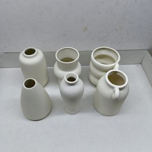 TEMU 팜하우스 팜파스 소형 화병을 위한 6개 세트의 흰색 도자기 화병, 센터피스를 위한 장식용 화병, 결혼식 장식품, 가정 및 사무실, 방과 테이블 장식