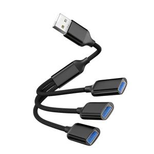 TEMU USB 스플리터 케이블 (입력 1개, 출력 3개), 길이 27.5CM, USB-A 확장 허브 기능, 차량, 노트북, PC, Xbox, PS4, PS5 게임 컨트롤러, 키보드 및 마우스와 같은 여러 USB 장치 연결 가능