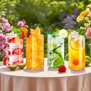 TEMU 14Oz 사각 하이볼 글라스 4개 세트, 붕규산 유리 재질, 모히토에 적합, 식기세척기 사용 가능, 높은 및 낮은 온도에 강함, 주스, 커피, 라떼 및 우유에 적합