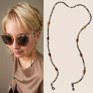 TEMU 세련된 프린트 커피 색상 비즈 안경 체인, 연예인 스타일, 목걸이처럼 걸어 안경 떨어짐 방지, 쌀 비즈 및 아크릴 비즈로 제작된 마스크 체인 포함