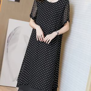 TEMU 플러스 사이즈 - 여름 반팔 고급 쉬폰 드레스, 성숙한 스타일, 물방울 무늬 및 루즈핏, 우아한 여성에게 완벽합니다.|쉬폰원피스