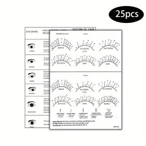 TEMU 25개 속눈썹 연습 카드, 속눈썹 맵핑 차트, 속눈썹 연장 초보자 훈련 연습 차트, 초보자용 속눈썹 연장 컬 및 직경 시트