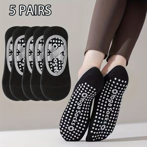 TEMU 여성용 요가 양말 5켤레 세트, 전문가용 미끄럼방지 실리콘 실내 피트니스 댄스 초보자 스포츠 바닥양말|러닝화|여성운동화