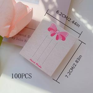 TEMU 50/100pcs 우아한 핑크 리본 및 나비 디자인 헤어 클립 디스플레이 카드, 베이지 텍스처 및 로즈 보 액센트가 있는 - DIY 헤어 액세서리, 보석, 및 공예용 내구성 있는 종이 홀더, 쉽게 걸 수 있는 미리 자른 헤어 클립 디스플레이|우아한 디자인|품질 있는 공예, 헤어 액세서리 정리|리본 보 디자인|미리 자르기