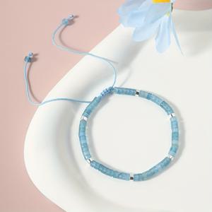 TEMU 천연 아쿠아마린 스톤 팔찌 - 조절 가능한 핸드메이드 블루 보석, 3월 탄생석 선물, 캐주얼 스타일 & 선물, 천연 미네랄 비즈 (코팅 없음) - 아쿠아마린 애호가를 위한 우정 팔찌