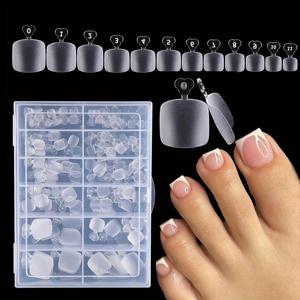 TEMU 240개 매트 소프트 젤 발가락 네일 팁 - 풀 커버 스퀘어 아크릴 인공 네일 살롱 및 홈 페디큐어, 매니큐어, 살롱 네일 | 매트 핏 네일 | 투명 색상