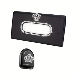 TEMU 2pcs 인조 가죽 자동차 선비저 정리함, 라인스톤 크라운 디자인 - 여성용 전면 방풍창 매달린 수건 상자 및 보관함, 세련된 내부 액세서리, 자동차 보관 솔루션 | 우아한 자동차 액세서리 | 내구성 있는 자동차 액세서리, 자동차 선비저 홀더