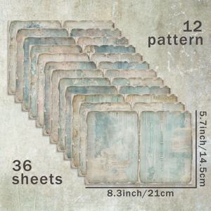 TEMU A5 유럽식 파란색 패턴 악보 시트 36장, 영어 배경 스크랩북 얇은 종이, 불릿 다이어리 쓰레기 잡지 인사말 카드 배경 사진 앨범 및 수공예에 적합