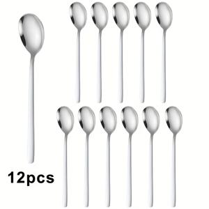 TEMU 6개/12개입, 스타일리시한 한국 스타일 스푼, 스테인리스 스틸 가정용 스푼, 한국 비빔밥 스푼, 디저트 스푼, 수프 스푼, 스푼, 믹싱 스푼, 시리얼, 차, 밥에 적합, 레스토랑, 호텔 및 가정에 이상적