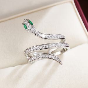 TEMU 1개 여성용 스네이크 모양 반지 - 합성 지르코니아 코팅, 코일 스네이크 디자인, 우아한 비늘 질감, 일상 및 특별한 날에 어울리는, 뱀 애호가를 위한 연중 선물 (지르코늄 스톤)