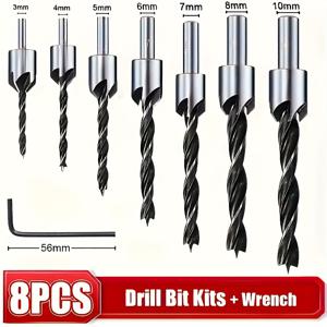 TEMU 8개 HSS 접시머리 드릴 비트 세트 - 정밀한 리밍 및 쉬운 모서리 연마를 위해 설계되었으며, 접시의 구멍에 부드러운 모서리가 있는 목공 작업에 적합합니다. 3~10mm 범위의 드릴 비트 포함