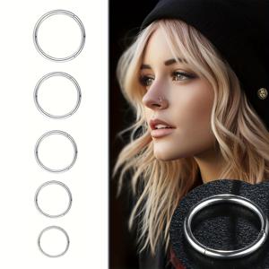 TEMU 5개/세트 티타늄 304 스테인리스 스틸 304 스테인리스 스틸 후프 귀걸이 남녀 공용, 6mm / 7mm / 8mm / 9mm / 10mm 사이즈의 스타일리시 귀걸이|피어싱