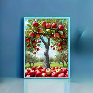 TEMU 사과 나무 5D 풀 자수 키트, 초보자용 원형 자수 아트, 휴식용 DIY 공예, 도구 포함 완전 세트, 가정 사무실 거실 침실 주방 장식, 식물 테마 캔버스|보석십자수