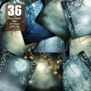 TEMU 달빛 숲 판타지 라이트 스트링 스크랩북 종이, 수제 종이, 인사말 카드 만들기, 핸드메이드 DIY 앨범 배경 장식, 쓰레기 일기장 및 기타 장면에 적합한 재료 종이 사양: 5.9*5.9인치 36매