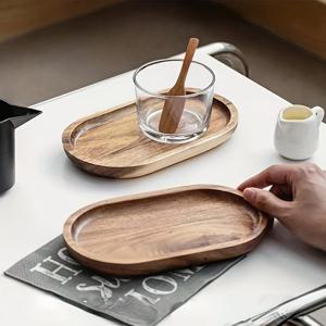 TEMU 스낵용 타원형 트레이 2개, 소박한 나무 서빙 플래터, 커피 컵 홀더, 티 컵 트레이, 케이크 플레이트, 가정 주방, 레스토랑 식사, 커피숍 디스플레이, 홈 데코, 주방 장식에 적합