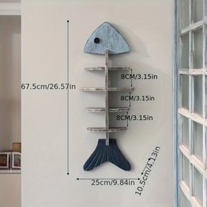 TEMU 26.77인치 벽 장식 선반 1개, 지중해 디자인, 뉴 노르딕 스타일 나무 물고기 해골 파티션 벽걸이, 2025년 홈 및 크리스마스 선물로 완벽