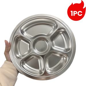 TEMU 6칸 스테인리스 스틸 디너 플레이트, 양념 플레이트, 만두 플레이트, 홈 레스토랑, 음식 분류 패스트푸드 플레이트, 구내식당 칸막이 플레이트 도시락