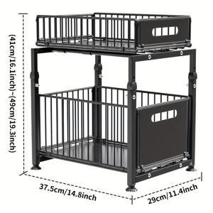 TEMU DUANFEE 1개 2단 싱크대 아래 수납 캐비닛 정리함, 뽑아내는 금속 서랍 및 조절 가능한 선반 & 레일 포함 - 주방 및 욕실 필수품용 내구성 있는 플라스틱/메탈 구조, 공간 절약형 싱크대 아래 오거나이저, 현대적인 디자인 | 튼튼한 손잡이