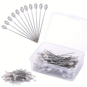 TEMU 웨딩 플라워 DIY용 코사지 핀, 핀, 물방울 진주 헤드핀, 직선 핀과 플라스틱 보관함 포함