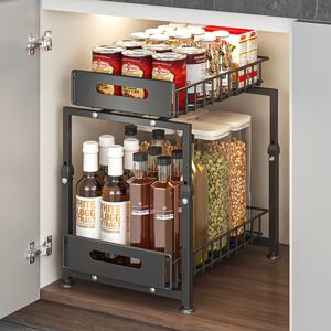 TEMU 조절 가능한 주방 정리대 선반 - 흡착컵이 있는 2단 금속 와이어 수납장, 팬트리/욕실용, 크리스마스/할로윈/가을 겨울 용품, 홈 캐비닛 뽑아내는 선반